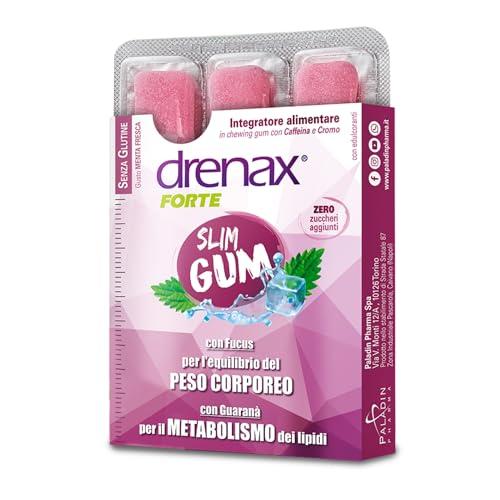DRENAX FORTE SLIM GUM – Gomma da Masticare Dimagrante con Fucus, Guaranà e Cromo – Senza Zucchero, Controllo del Peso e Metabolismo – 9 Chewing Gum, Gusto Menta