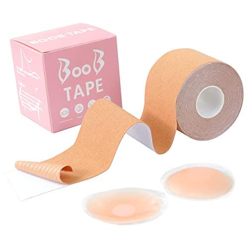 sularpek Boob Tape, Nastro Adesivo Seno, Cerotto Seno Adesivo, con 1 Paia Copri Capezzoli, Reggiseno Nastro Adesivo, per Riunito Prevenire Il Rilassamento Toracico