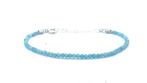 Bracciale in pietra naturale amazzonite 2mm e argento sterling regolabile da 16mm a 19mm