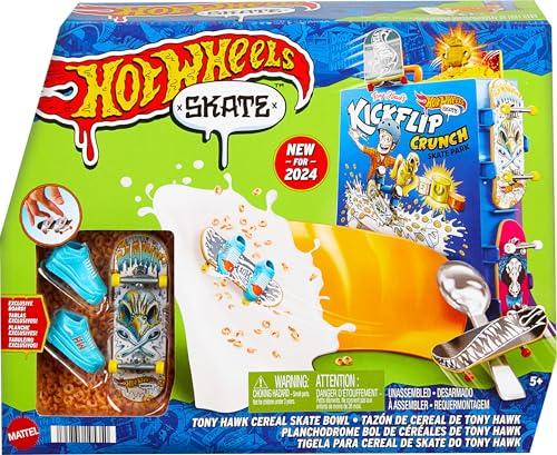 Hot Wheels Skate - Ciotola per Cereali da Skate di Tony Hawk, playset a tema cereali con 1 fingerboard e 1 paio di scarpine da skate removibili inclusi, giocattolo per bambini, 5+ anni, HTP09