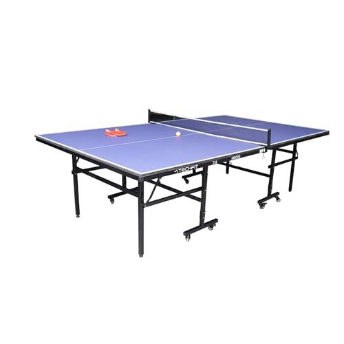 TechFit Tavolo da Ping Pong Professionale per Interni - Pieghevole da Interno con Inclinazione Unilaterale, Struttura Metallica Nera, Rete da 180 cm, Roti Silconate con Freni, 274x152,5x76 cm