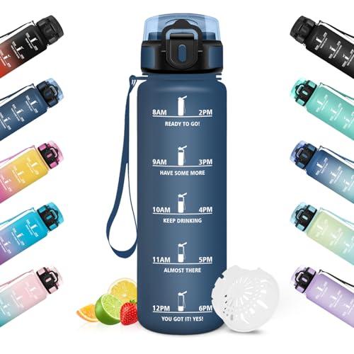 HoneyHolly Borraccia 1 Litro, A Prova di Perdite, Water Bottle, Riutilizzabile, Borraccia Motivazionale, Indicatore del Tempo, Bottiglia Acqua per Palestra, Ciclismo, Ufficio, Esterno