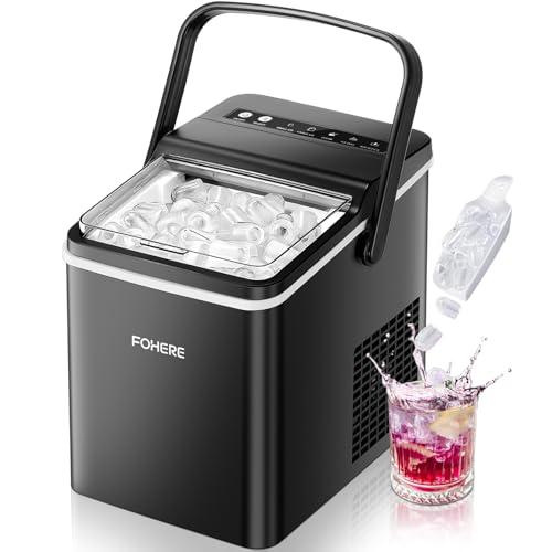 FOHERE Macchina Ghiaccio con Maniglia Portatile, 14kg/24h, 9 Cubetti Bullet in 5 Minuti, 2 Dimensioni, Autopulente, con Paletta & Cestello – Ideale per Casa Cucina Ufficio Camper Camping