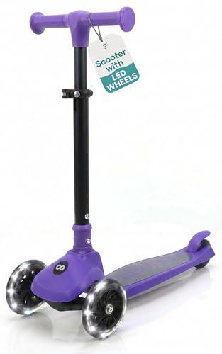 SereneLife Monopattino Bambino Pieghevole, Monopattino Bambina a 3 Ruote con Luci LED, Manubrio Regolabile e Freno, Monopattino a 3 Ruote, Scooter per Bambini e Bambine dai 3 Anni fino a 50 kg