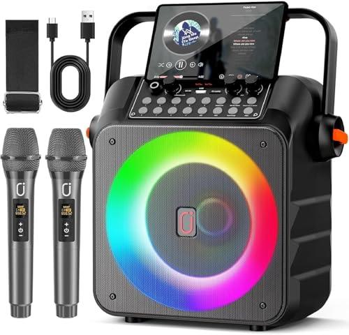 HWWR Karaoke con 2 Microfono,120W Cassa Bluetooth 5.3 Portatile con luci LED, Sistema PA Correzione Tono e Controllo eco, Canta tu Karaoke 2026 per Adulti Bambini