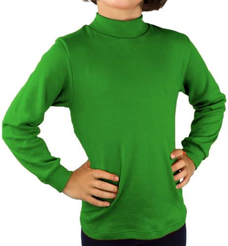 KLOTTZ Maglietta Maniche Lunghe Bambini e Ragazzi a Collo Alto per Halloween, Abbigliamento Sportivo, Uniformi Scolastiche, Natale, Cosplay. Cotone. Verde. 12/14 Anni
