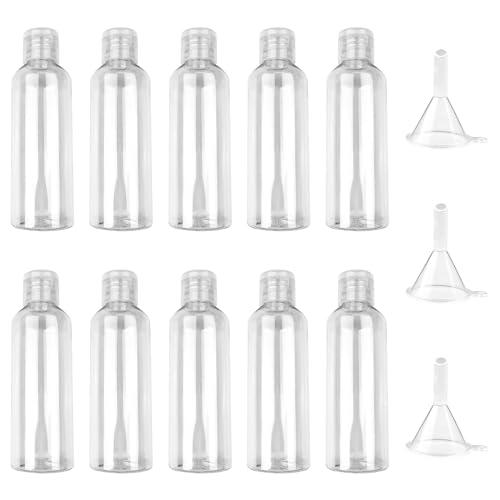 Newpop 10 Pezzi Flaconi da Viaggio 100 ml, Kit Contenitori Viaggio Liquidi, Boccette da Viaggio con 3 Piccoli Imbuti, Trasparente Bottiglie da Viaggio per Shampoo Creme Lozioni Liquide