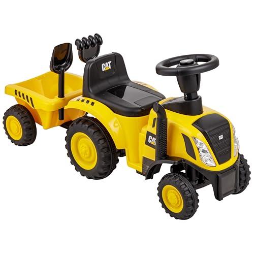 Baroni Toys Trattore Cavalcabile con Rimorchio per Bambini da 1-3 Anni con Licenza CATERPILLAR, Suoni Realistici, Fari Funzionanti e e Vano Portaoggetti, per Interno ed Esterno, 29x91x44 cm