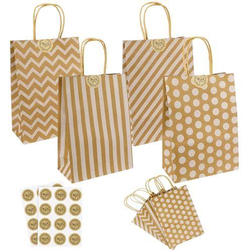 Farerkass Sacchetti Carta, 24 Sacchetti Carta con Manici, Marrone Borse Carta Kraft Sacchetti da Regalo, Carta con Manico a Coulisse, per Buste Regalo per Feste, Compleanno, Matrimoni