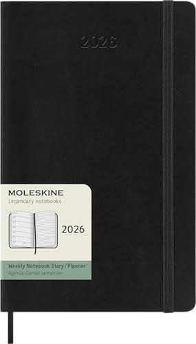 Moleskine Weekly Planner, Agenda Settimanale 2026 12 Mesi Con Spazio Per Note, Con Copertina Morbida e Chiusura Elastica, Formato Large 13 x 21 cm Colore Nero