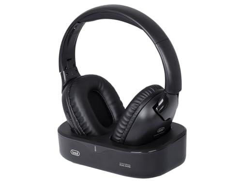 Trevi FRS 1490 RW Cuffia Wireless con Base di Ricarica, Audio RF 2,4 GHz fino a 20m, Ingresso Ottico e Jack 3,5 mm, Compatibile con Smartphone, Microfono Integrato, Spegnimento Automatico