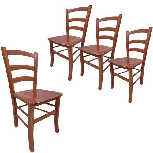 VIRSUS Set 4 Sedie Paesana in Legno Massello, Misura 43x42x86 cm, Sedia Tradizionale Robusta, per Casa, Cucina, Agriturismo, Ristorante, Made in Italy (Noce Scuro)