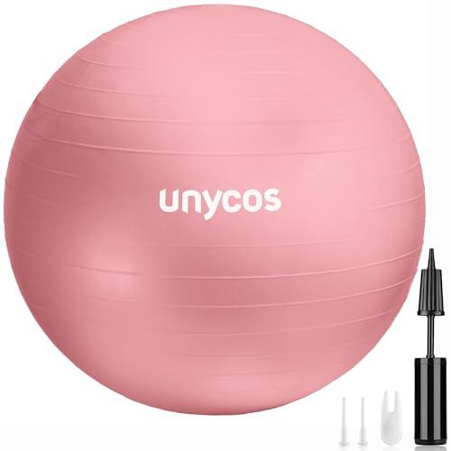 unycos - Palla Fitness per Pilates e Yoga 55 cm, Gonfiatore Incluso, Fitball Anitiscivolo, Supporta 300 kg, Anti-Sfondamento da Ginnastica/Gravidanza, Rafforzamento Addominale (Rosa Chiaro con Logo)