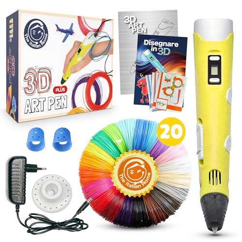 The Italian Home® Penna 3D Plus + Filamenti PLA 20 colori (4 Fluoerescenti) + Istruzioni in Italiano e Guida illustrata in Omaggio, Penna 3D Professionale, Cose utili, Idee Regalo