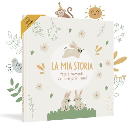 HuBorns - Album Nascita Bambina e Bambino per Incollare Foto e Scritte con 50 Pagine e Adesivi - Album dei Ricordi Neonato per il Primo Anno fino a 5 Anni - Ideale per Regalo Nascita (Italiano)