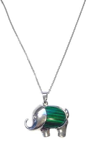 Collana Con Elefante e Pietra Dura Semipreziosa Malachite Collana Acciaio Idea Originale per Regalo Natale Compleanno,Fatto a Mano, Gioielli Donna Elefante
