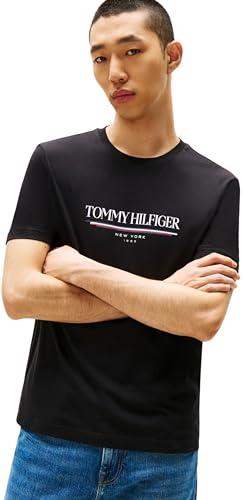 Tommy Hilfiger Uomo T-shirt Maniche Corte Brand Love Tee in Cotone, Nero (Black), L