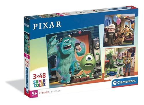 Clementoni - Puzzle per Bambini 3x48 Pezzi Supercolor, per Bambini 5+ Anni, Illustrazioni Disney Pixar, Idea Regalo, Made in Italy, 32x22 cm, 25065