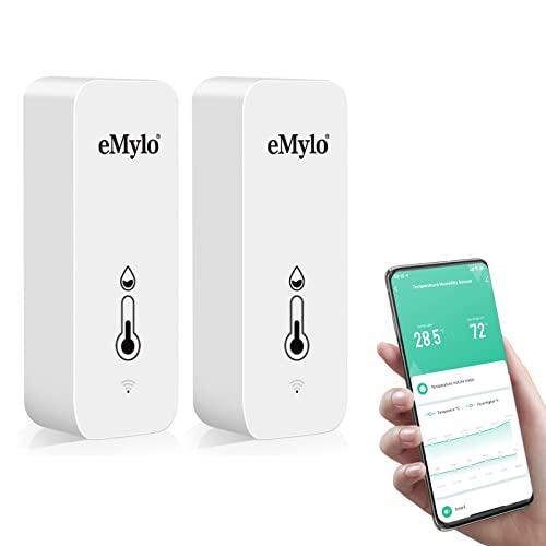 eMylo Termometro Igrometro Ambiente WiFi Interno, Tuya Digitale Sensore Temperatura con App Intelligente Registrazione Dati, Termometro Casa Misuratore Umidità Ambiente (2 Pack)