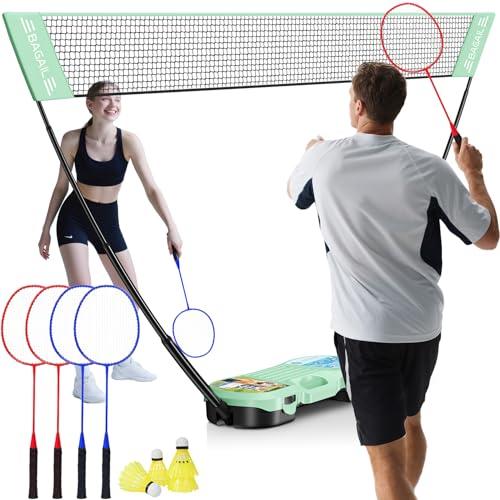 BAGAIL Set da Badminton Portatile - Borsa per riporre l'attrezzatura - Base autonoma - Installazione Rapida - Rete da Badminton con 4 Racchette e 4 volani per Giocare all'Interno e all'Esterno