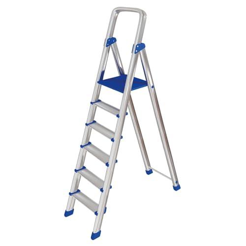 Leonardo Fai Da Te - scala pieghevole in alluminio 5+1 portata 150 kg EN 131 - scala antiscivolo in alluminio max - ideale per uso domestico e lavorativo