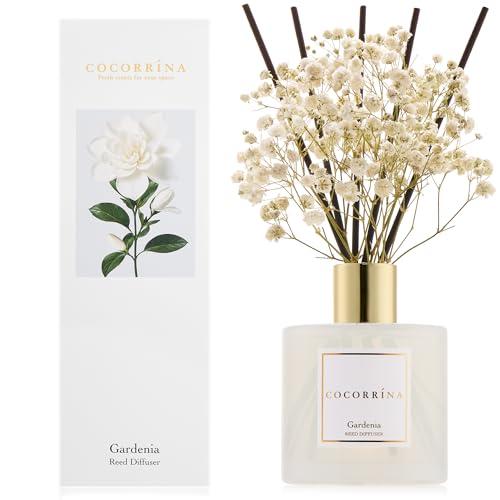 COCORRÍNA Diffusore Profumo Ambiente 200ml con 8 Bastoncini, Gardenia, Oli Essenziali Naturali per Un Profumo Lungo e Rinfrescante, Fragranza per Casa, Soggiorno, Bagno e Decorazione