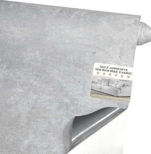 Fondlife Tessuto Autoadesivo in Microfibra,150x40cm Tessuto Adesiva per Auto,Elasticizzato in Velluto,Effetto Pelle Scamosciata per Interni Auto (Grigio Bianco, 150 * 40cm)