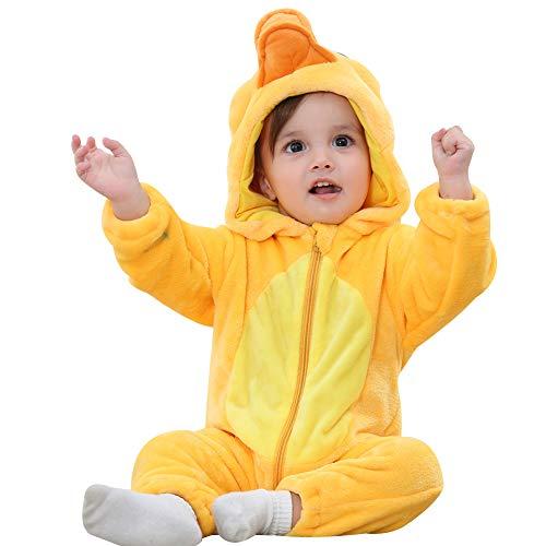 ANUFER Unisex Bambina Cappuccia Pagliaccetto Flanella Carina Animale Tuta Abiti Invernali Anatra SN07652 6-12 Mesi