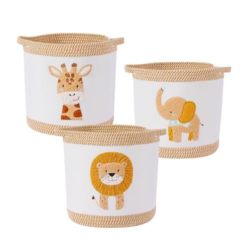 3 pezzi Ceste Portaoggetti per Bambini per Fasciatoio Neonato, Cesta Portabiancheria Bambini Pieghevole, Set di cestini gialli con leone, giraffa, elefante, set grigio per giocattoli (set giallo)