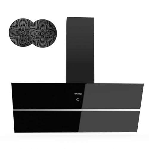 IsEasy Cappa Aspirante 90 cm, Cappa Cucina 90 cm con 578 m³/h Forte Potenza di Aspirazione, Scarico/Ricircolo, 4 Livelli di Regolazione, Ritardo 1-9 Minuti, 58 dB, Nero, Efficienza A++
