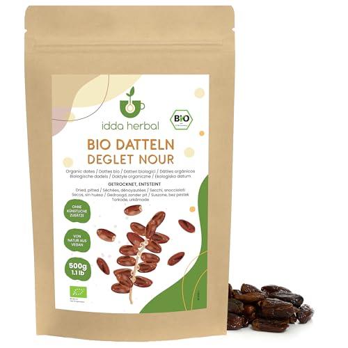 IDDA Herbal Datteri BIO Denocciolati Secchi Deglet Nour 500g, Datteri Biologici senza Zucchero, Snack di Frutta
