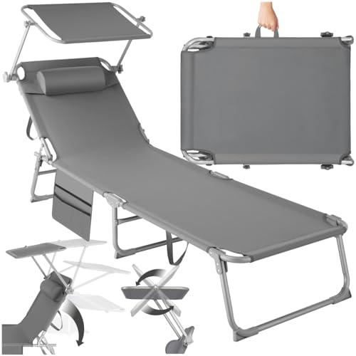 TecTake® Sdraio Pieghevole, 4 Posizioni, Cuscino Poggiatesta, Idrorepellente, aio da Giardino, Lettino Prendisole, Arredo Giardino, Terrazzo, Sdraia da Balcone, Piscina e Spiaggia - Grigio