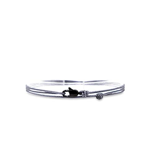 Cavigliere Sottile Da Uomo e Donna Con Chiusura a Clip Fatta a Mano - Gioielli Da Surfista - Cavigliere In Tessuto Minimalista - 100% Impermeabile e Regolabile (Grigio Nero)