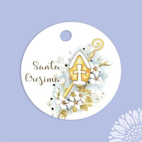 30 pezzi Cartellini Tondi Stampati, 35 mm, etichette cresima, thank you stickers, grazie, cresima, tondo, rotondo, santa cresima (CRE-01-C)