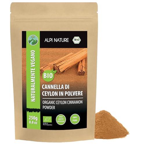 Alpi Nature Cannella in Polvere di Ceylon BIO 250g, Cannella Ceylon Biologica, Bastoncini Macinati per Cucina e Pasticceria