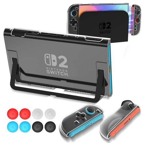 Teyomi Custodia Trasparente compatibile con Nintendo Switch 2, Dockabile Cover Protettiva per Nintendo Switch 2 con 2 Custodie Joycon TPU + 8 Custodie per Joystick - Antigraffio e Antiurto，Ergonomia