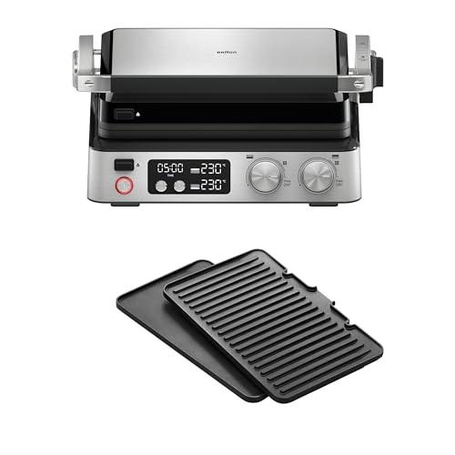 Braun MultiGrill 7 CG 7040, Griglia Elettrica con Controllo Elettronico, 2 Termostati Indipendenti, 3 Posizioni di Cottura, Piastre Lavabili in Lavastoviglie, 2000 W, Nero/Acciaio Inossidabile