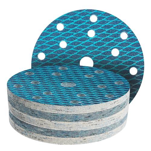 50pcs 150mm carta vetrata del velluto, dischi di levigatura orbitale casuale, cuscinetti di levigatura di forma del diamante di 15 fori 60-320 (10 x 60/80/120/180/320)