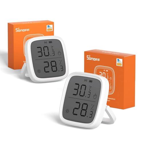 Sonoff 2Pezzi Termometro Igrometro Ambiente Interno, Zigbee Igrometro Umidità Casa con LCD, Compatibile con Alexa/Google Home, Portable Misuratore di Temperatura Umidità con Memorizzazione dei Dati