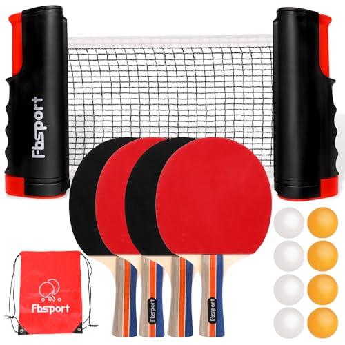 Set da Ping Pong da Tavolo con 4 Racchette, Retrattile Rete, 8 Palline e 1 Borsa per il Trasporto, per Bambini all'aperto e Adulti