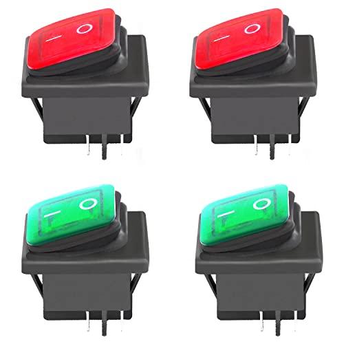 JINXIAN 4 pezzi Interruttore a Bilancino ON-OFF 4 Terminali Interruttore Bipolare 16 A/V 20 A/V CA Luminoso Interruttore a Bilanciere Impermeabile Interruttore a Levetta