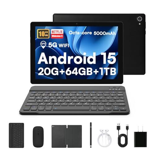 Laptok Tablet, Android 15 Tablet 10 Pollici Con Tastiera, 20GB+64GB+1TB, Octa-Core, Face ID, Tablet PC Con WIFI 5G, Bluetooth 5.4, Widevine L1, 5MP+8MP, 1280 * 800 HD, 5000mAh,2 Anni Garanzia(Nero)