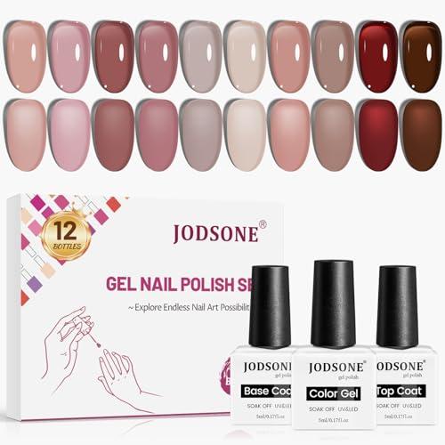 JODSONE Set di 12 smalti in gel, 10 colori in gelatina traslucidi, naturali, eleganti e durevoli per l'uso a casa e in salone