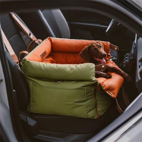 Funnyfuzzy, Seggiolino auto per cani di taglia piccola e media fino a 15,9 kg, in pelle impermeabile, con guinzaglio di sicurezza, base antiscivolo e lettino per cani da viaggio completamente