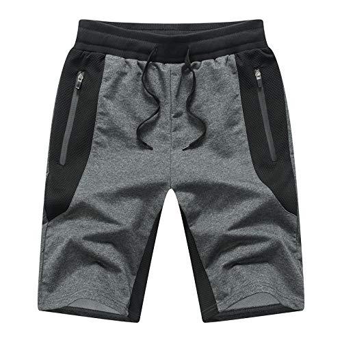 Tansozer Pantaloncini Uomo Sportivi Estivi Pantaloncini da Corsa Uomo con Tasche Zip Cotone Running Palestra Shorts EU 2003 Grigio L