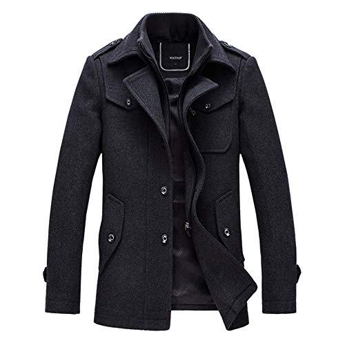 YOUTHUP Cappotti per Uomo Giacche di Lana Elegante Trincea Cappotto Invernale Regular Fit, Nero-Sottile, M