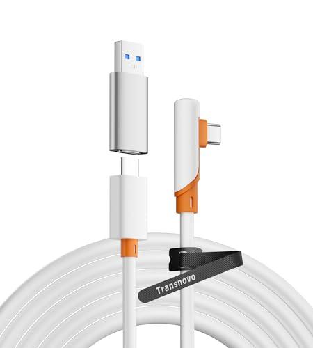 TRANSNOVO Cavo Link 5m per Meta Quest 3/3S/2/Pro/Pico 4, Accessori VR per Giochi PC/Steam VR, Tipo C con Adattatore USB 3.0, Trasferimento Dati ad Alta Velocità