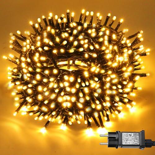 Luci Albero di Natale Bianco Caldo, 20M 200 LED Luci Natale Esterno Impermeabile, 8 Modalità Luci Natale Interno per Adatto a Giardino, Natale, Feste, Natalizie Albero, Partito, Casa, Matrimonio
