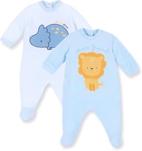 Chicco Set Tutine In Ciniglia Con Piedino Unisex - Bimbi 0-24, Azzurro, 6 mesi