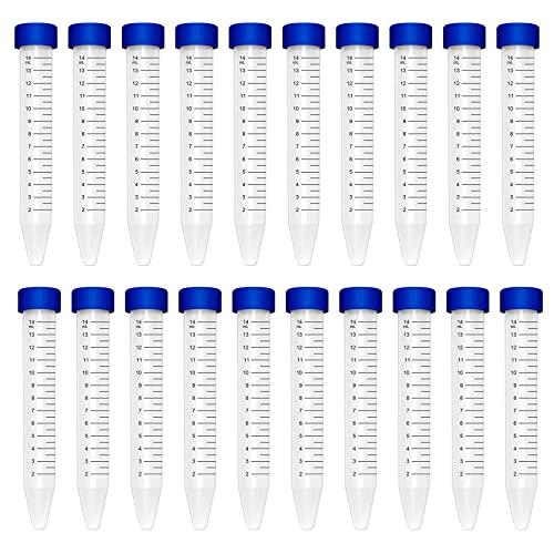 HUAZIZ 20pz 15ml Plastica Centrifuga Tubi con Tappo a Vite Tappo, Polipropilene Graduato Microcentrifuga Tubo, Conico Fondo, Blu, Contenitore Scatola per Perline Campione Prova Lab